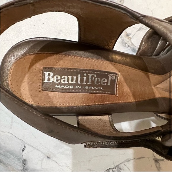 BEAUTIFEEL leather metallic bronze womens sandals venzeula heels tulip comfy - Picture 6 of 8